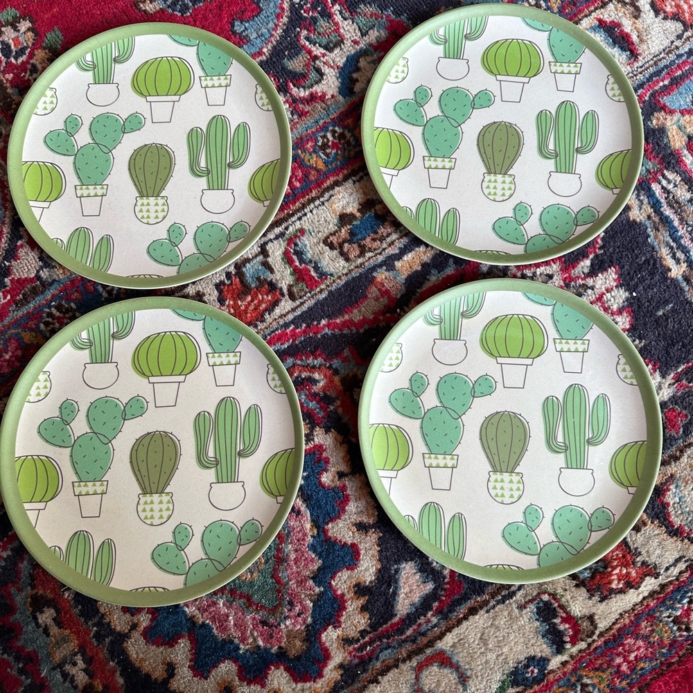 4 Bamboo Side Plates -Cactus
